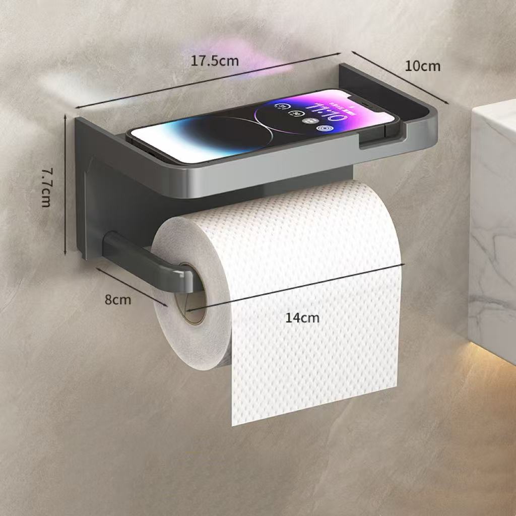 

1шт клейкий настенный держатель для туалетной бумаги без сверления с полкой для хранения серый