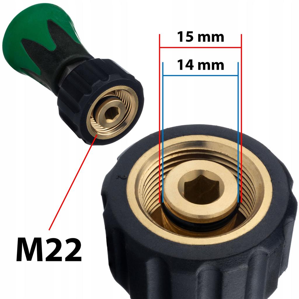 Rosfix Zestaw Lanca M22 + Adapter Karcher Bayonet – Mini Lanca Ciśnieniowa 25° | Mosiądz I Stal Nierdzewna | 250 Bar | Zestaw Do Pianownic
