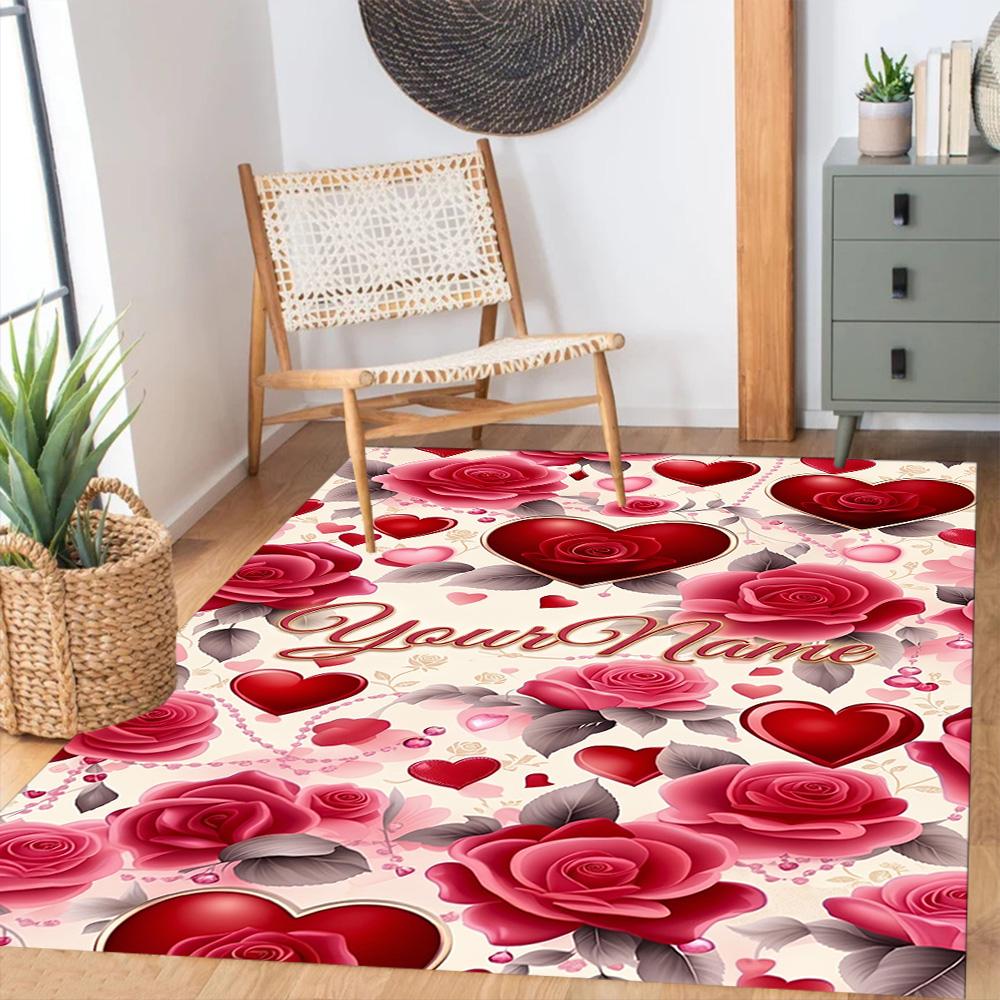 Rose Customized Name Floor Rug Office Rug Design for Dormitory Study Room Foyer Playrooms Anti-slip Rug Anime Office Decor