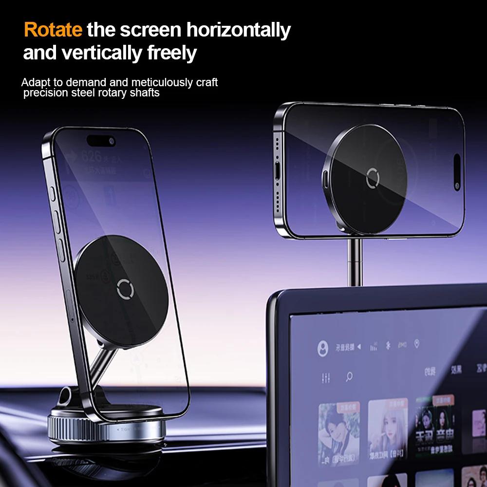 15W Wireless Charging Magnetic Car Phone Holder 360 Degree Rotation Foldable RotatableNavigation Stand Bracket For Smartphones
