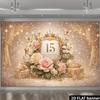 2D Sweet 15 Gold Crown and Butterfly Backdrop Photo Booth Background