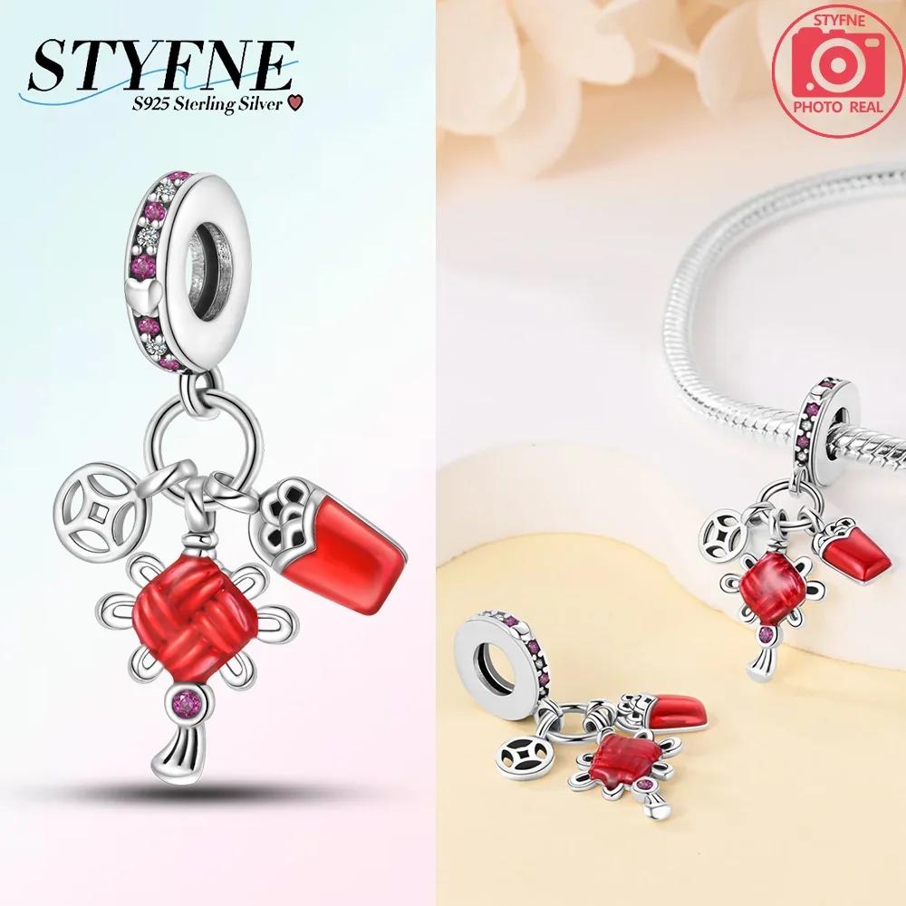 Original Copper Red New Year God Wealth Firecracker Pendant Gold Coin Beads Fit Bracelet Women Diy Gift Accessory