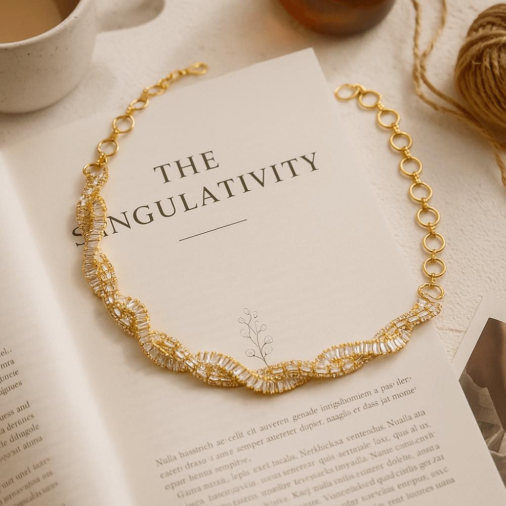 Multi-Row Geometric Crystal Choker Necklaces Luxury Trendy Weave Necklaces Fashion Accessories