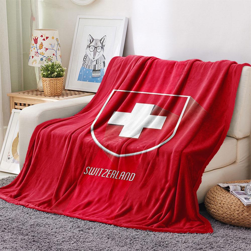 1PC Switzerland National Football Team Patterned Flannel Blanket Suitable For All Seasons for Home Decor Warmth and Comfort Gifts Holiday Present