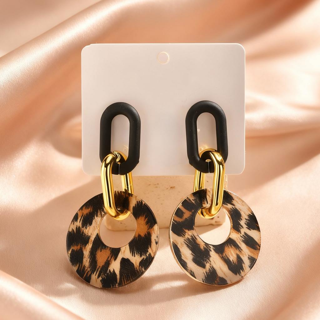 Vintage Black Leopard Print Circle Drop Earrings for Women, Exaggerated Personality Design Large Earrings, Fashion Jewelry Gift