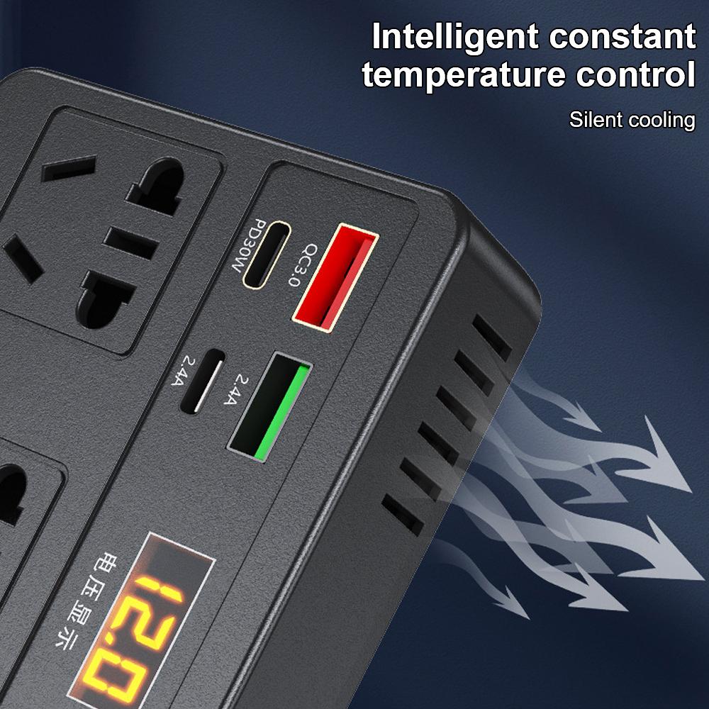 Power Adapter ON/OFF Switch 200W Car Inverter QC 3.0 USB/PD/Type-C Chargers Auto Accessories Voltage Detection DC 12V/24V to AC 220V Converter