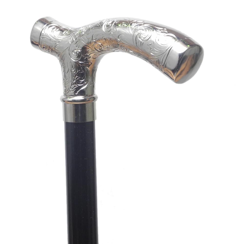 Elegant Italian-made T-shaped walking stick, silver and black, adjustable length, wooden cane, ott-4306sl