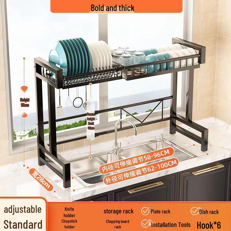 

Retractable Kitchen Sink Organizer and Dish Drainer Rack