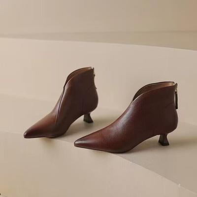 Autunno Inverno Stivaletti da Donna a Punta Moda Eleganti Cerniere Stivaletti Corti Vintage da Donna Tacco Quadrato Scarpe Casual