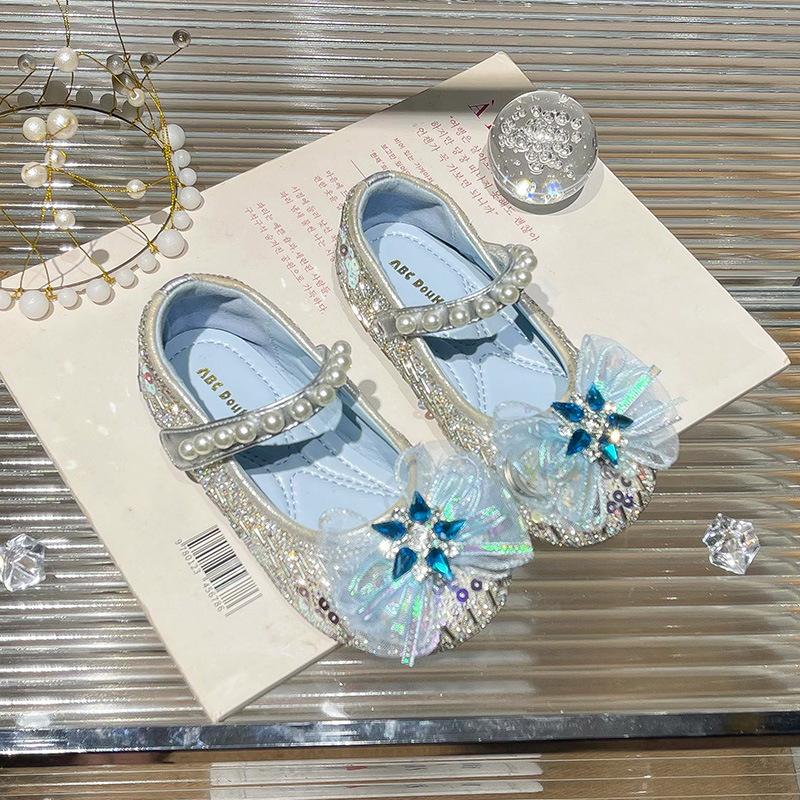 Girls crystal princess shoes 2025 autumn new children's shiny rhinestone soft-soled shoes little girl baby flats