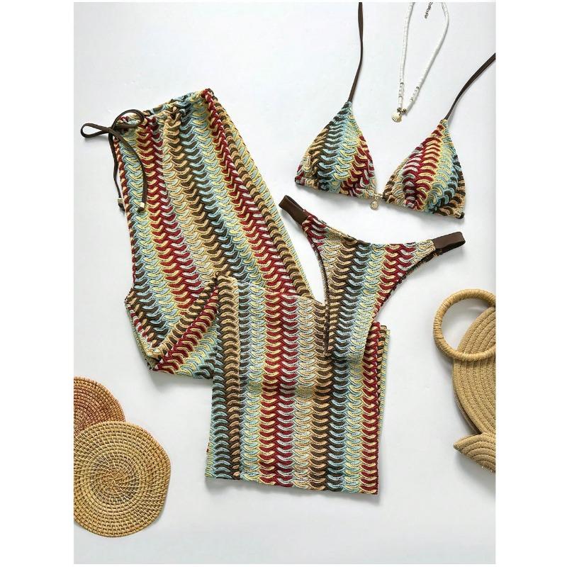Women S Three Piece Swimsuit Set Knit Lace Up Long Pants Bikini For Beach Vacation