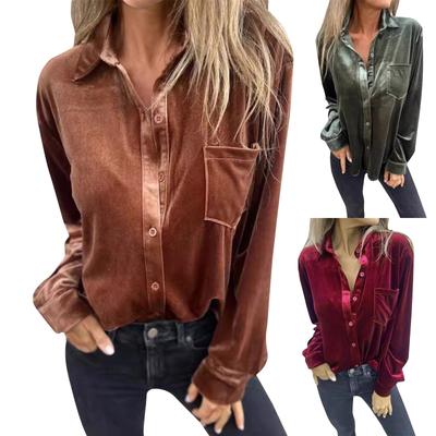 Golden Velvet Shirt Long Sleeved Single Breasted Top Loose Fitting Shirt For Women