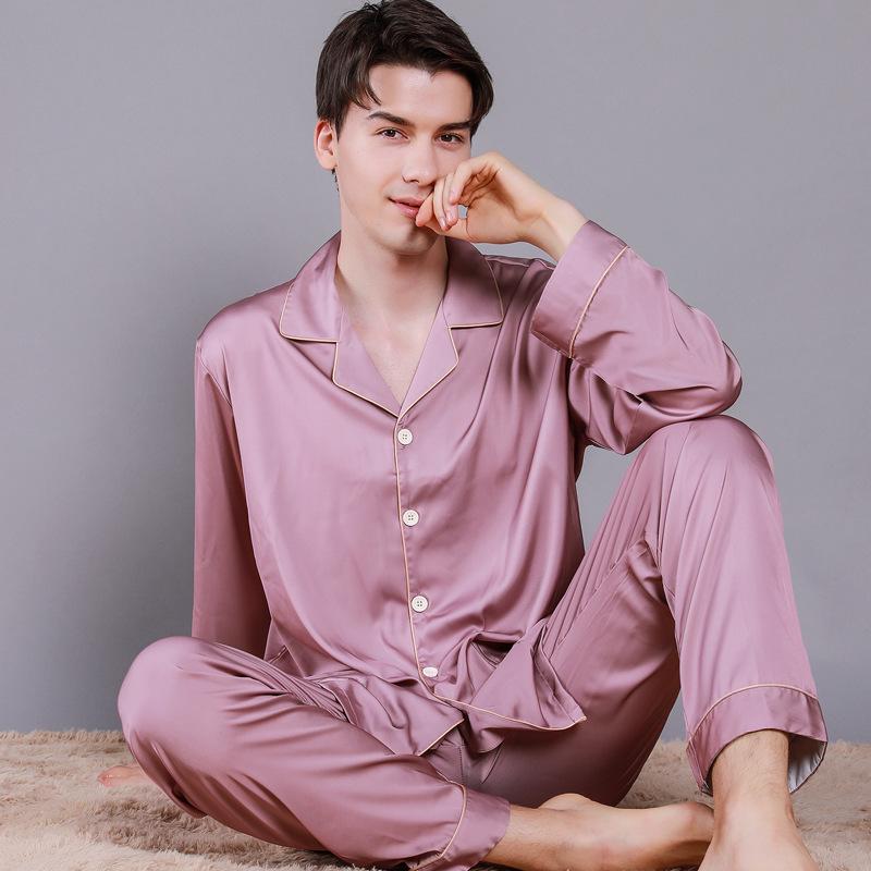 2024 Couple's Long Sleeve Pajama Set - Men's and Women's Imitation Silk for Spring and Autumn.