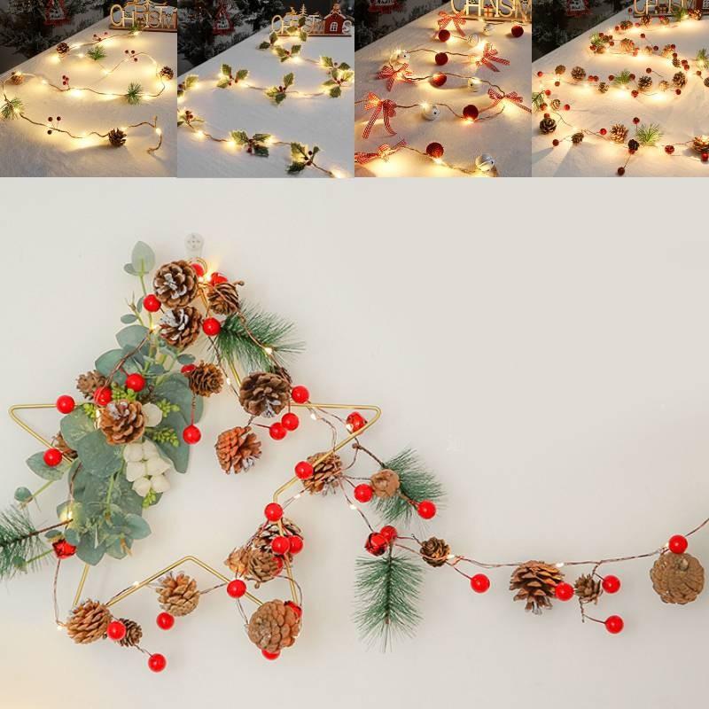 2m Christmas Pine Cone Led String Light Battery Xmas Tree Garland Decors Lamp