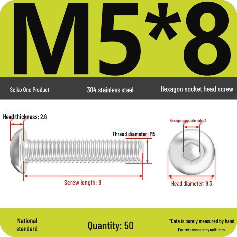304 Stainless Steel Pan, Half, and Round Head Hexagon Screws (M2-M12)