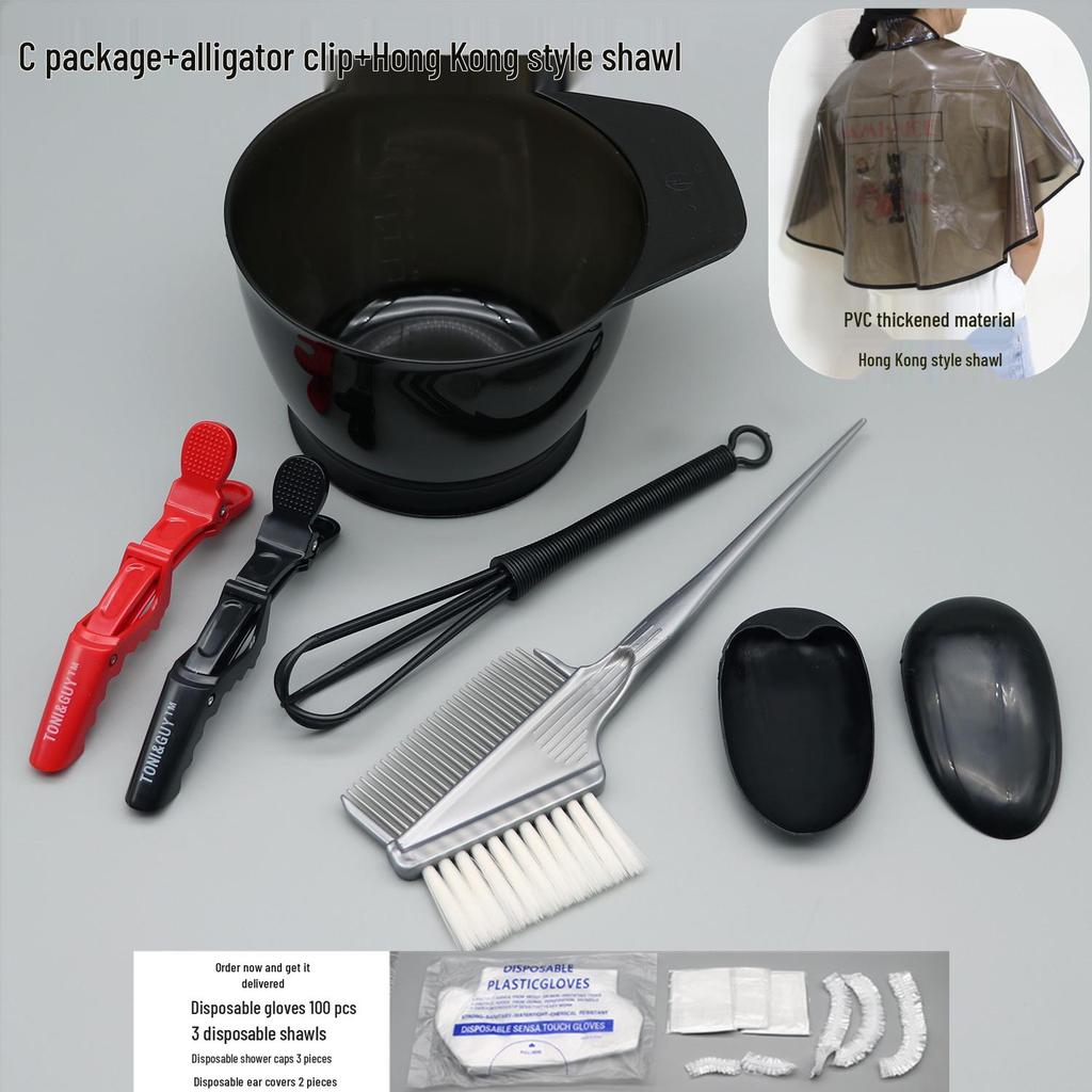 Kit de coloration capillaire: Châle, Bol de teinture, Peigne, Brosse douce, Cache-oreilles, Articles professionnels pour cheveux.