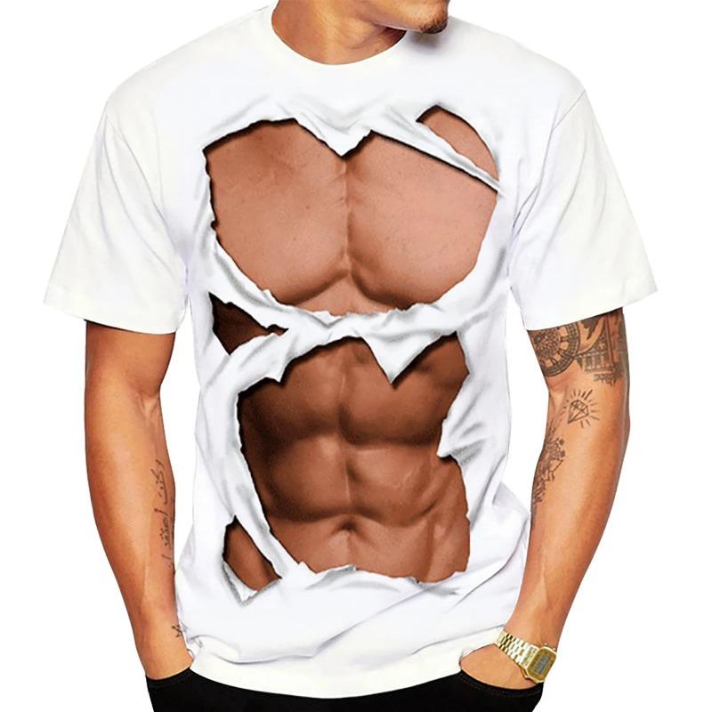 Casual Round Neck Short Sleeve Tops Oversized Quick Dry Clothing Men's Fashion Funny Muscular Men Tee 3D Printing T-Shirt