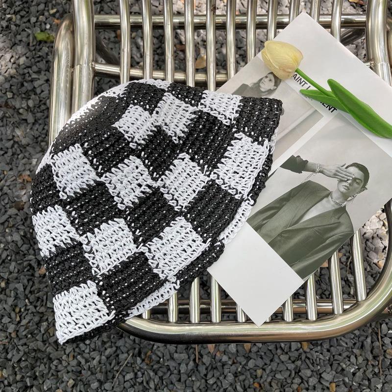

And Summer Spring Niche Color Plaid Bucket Hat Personality Straw Hat Fisherman чорний