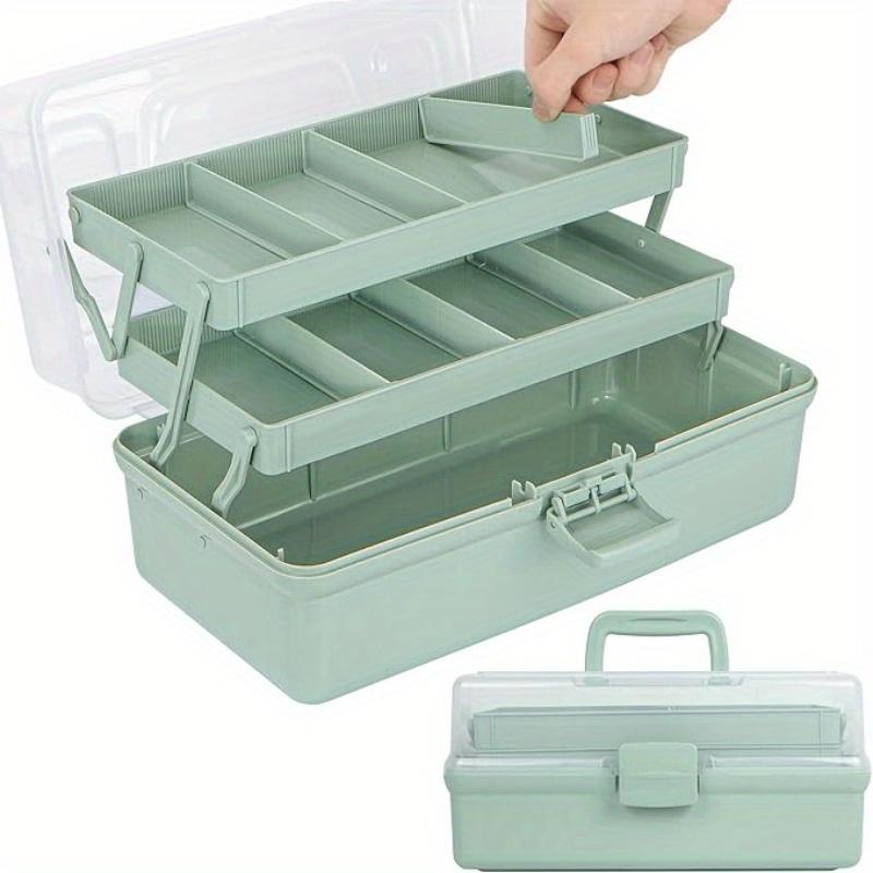 3-Layer Plastic Dividing Storage Box Craft Organizer and Storage with Adjustable Spacers Portable Handled Art Supply Organizer