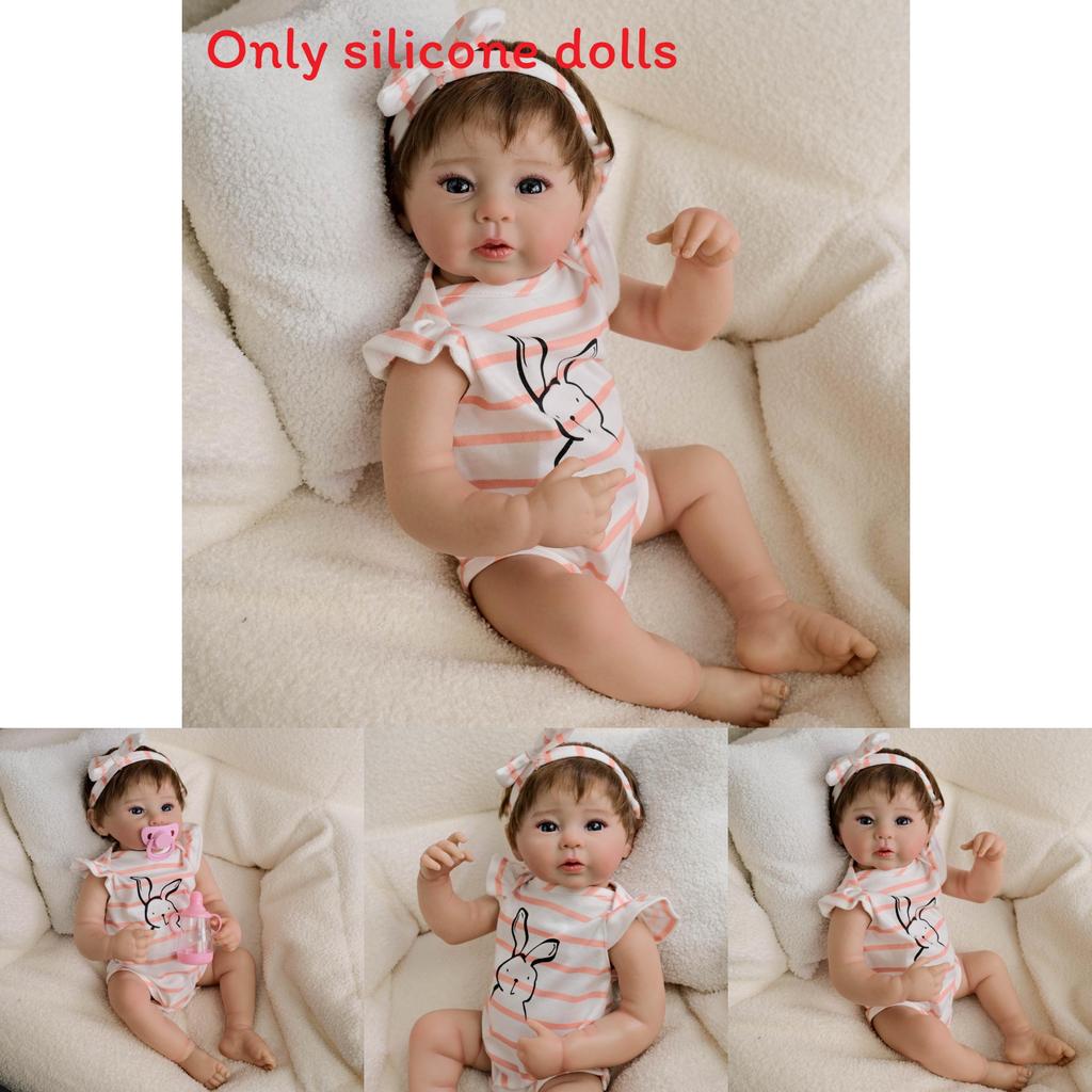 19-calowa silikonowa lalka reborn z opaską w paski i ubrankami z nadrukiem królika, dekoracja dla kolekcjonerów i osób wręczających prezenty