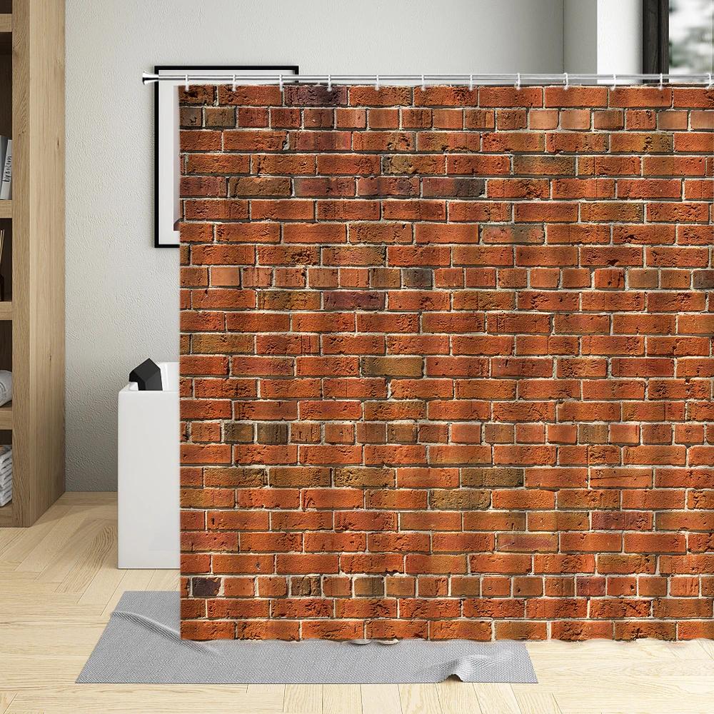 Seamless Brick Wall Building Shower Curtain Waterproof Bathtub Polyester Fabric Bathroom Curtains With Hooks Home Decor Screen