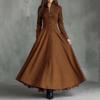 Women’s Long Sleeve Vintage Style Faux Lace Trim Shirt Dress Inspired Elegant Maxi Dress Button Down Design
