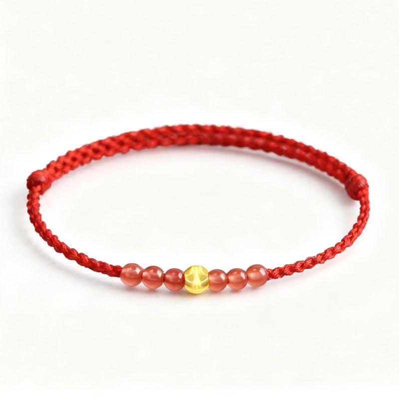 Pure Gold 999 Zodiac Red String Bracelet with Luck Beads for Baby's Full Moon or New Year