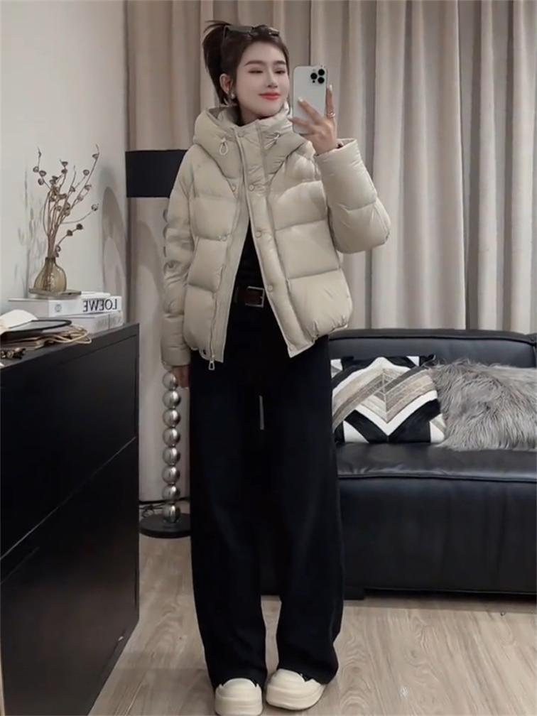 

Женская зимняя повседневная пуховая куртка с капюшоном 2024 - Теплая, толстая, свободного кроя Large белый/слоновая кость