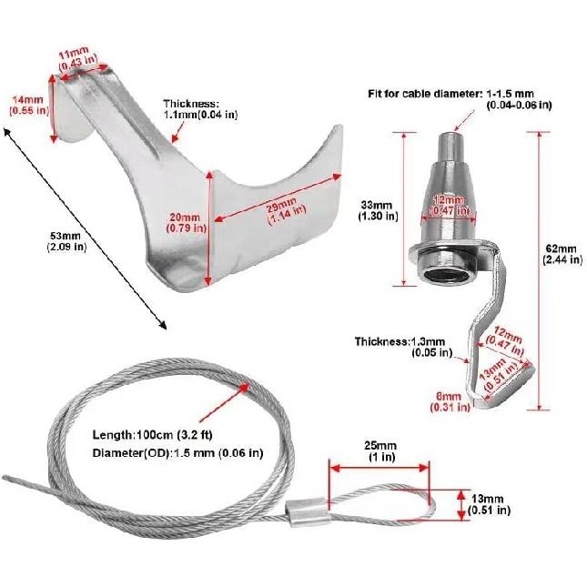 Mocking Bird Sturdy Picture Rail Hanging System, 66 Lb (30 Kg) Max Load Capacity, Adjustable Wire Hooks Kit, 3ft (1 M) Length Cable with Loop, Frames