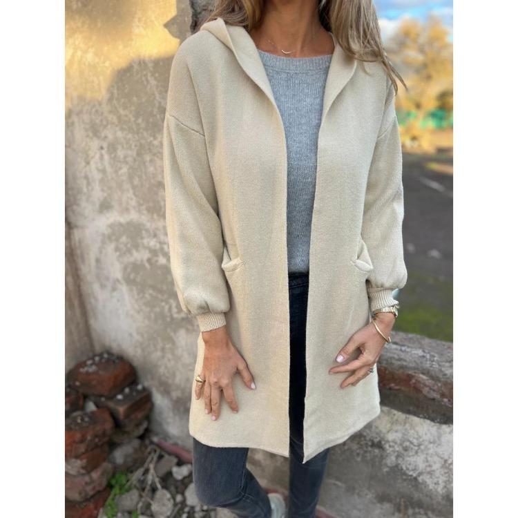 

Wool Blend Hooded Jacket Women Casual Winter Coat Solid Color Pocket Jacket Autumn Winter Fashion for Europe America 2026 S абрикосовый
