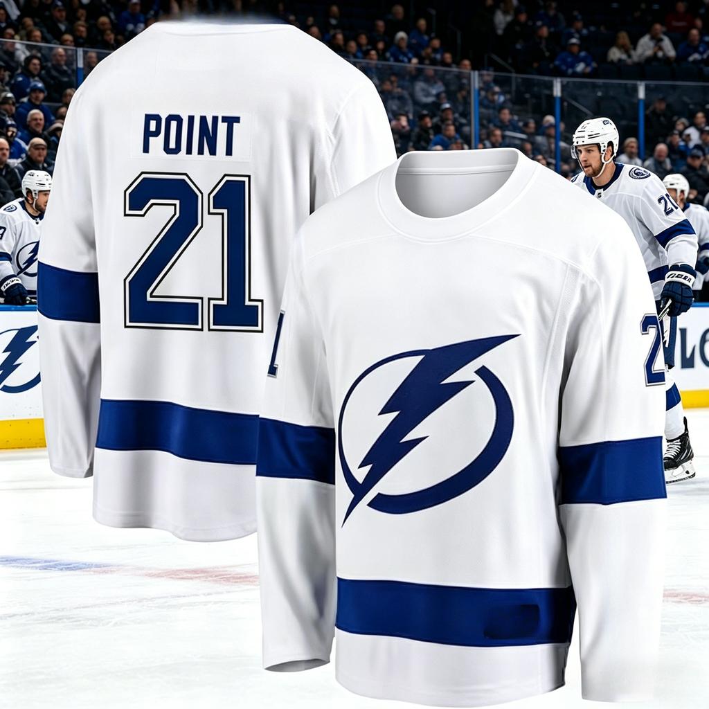 Ice Hockey Training Jersey Lightning Team Fan 3D Print White Breathable Sport Jersey Long Sleeves V-Neck T-shirt