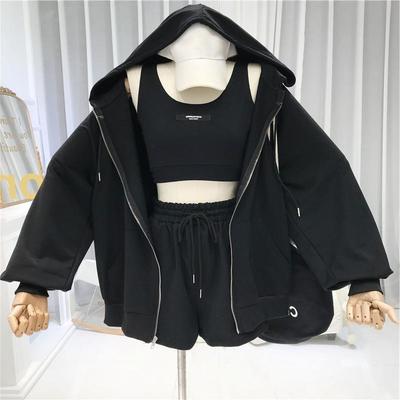 Casual Women Coat Drawstring Shorts Vest Set Breathable Women Hoodie Pocket Design Zipper Closure Female