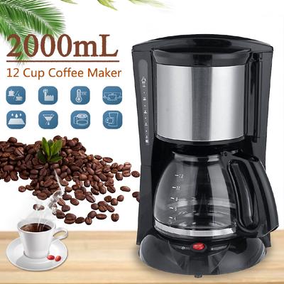 2000ml Domowe Biurowe Amerykańskie Ekspres do Herbaty/Kawy z Przelewem 12 Filiżanek Ekspres do Kawy Kontrola Temperatury 900W