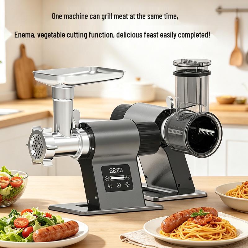 Automatic Sausage Stuffer & Electric Meat Grinder with Vegetable Cutter and Slicer