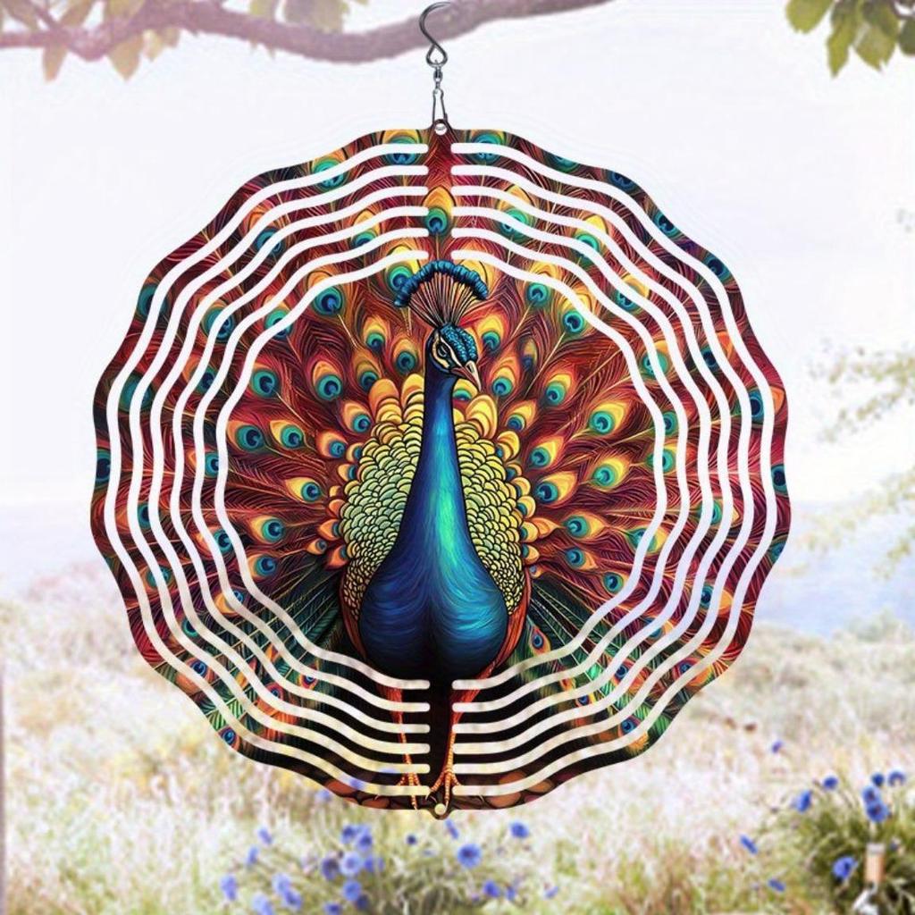 3D Metal Peacock Wind Spinner Vibrant Outdoor Garden Decor with Red Blue Golden Feathers Thanksgiving Christmas Hanging Ornament