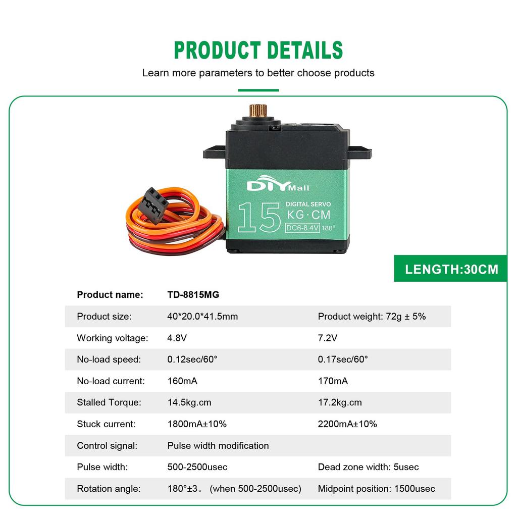 Rcmall 4pcs 15kg/cm 360° Continuous Rotation Metal Gear Digital Servo Motors High Torque for 1/8, 1/10, 1/12 Scale RC Car Robot