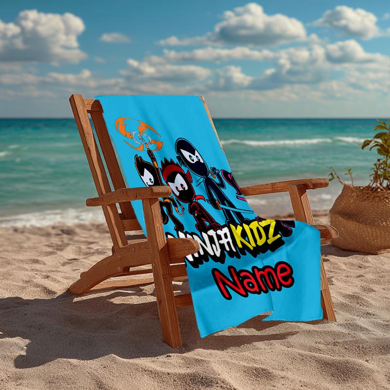 Custom Name Ultra-Soft Beach Towel with Ninja Kidz Theme,Ideal for Pool - Camping, Diving - Perfect Travel Essential, Vibrant Beach Towel.