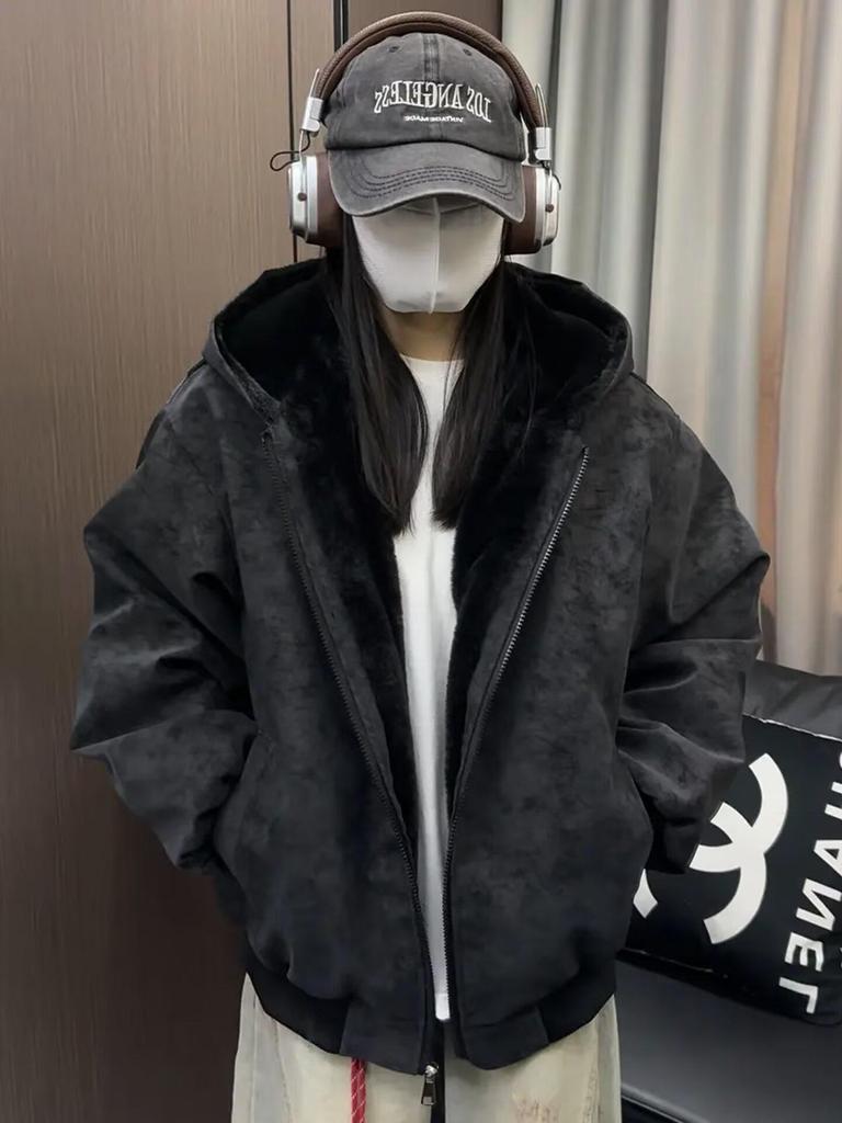 Men's Autumn/Winter Velvet Leather Jacket: High Street, Hong Kong, Japanese Harajuku, Korean Style, Trendy & Loose.