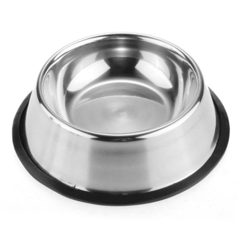 

Stainless Steel Dog Cat Food Bowl Pets Quality Metal Feeder Non-slip Pet Feeding Container with Rubber Base Accessories 15cm срібний
