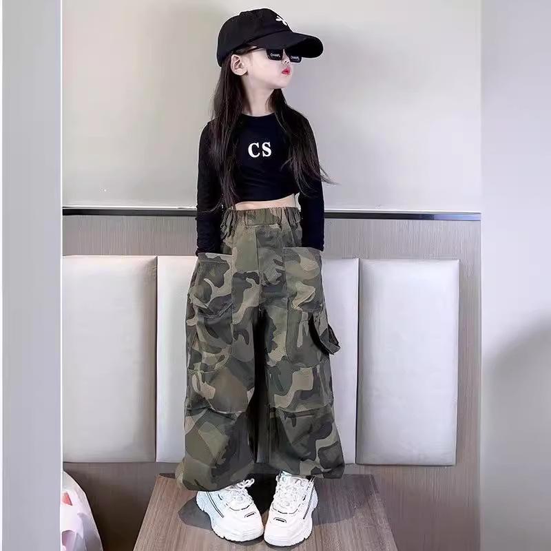2024 Neue Mädchen Locker Camouflage Hose – Koreanischer Stil Allround Latzhose für Frühling & Herbst, Perfekt für Ältere Kinder