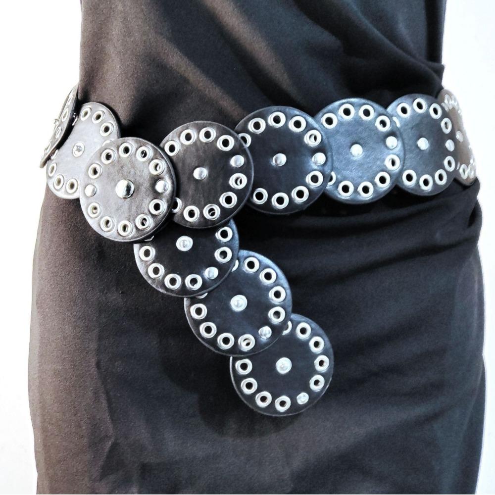 Y2k Disc PU Hollow Belt Zinc Zinc Alloy Concho Waistband Vintage Rivet Wide Belt Women