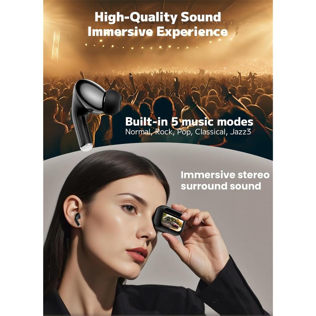 Wireless Earbuds ENC Noise Cancelling Earphones with Smart Touchscreen Case 48H Playtime Bass Stereo Sound Bluetooth 5.4 Headphones for iOS Android