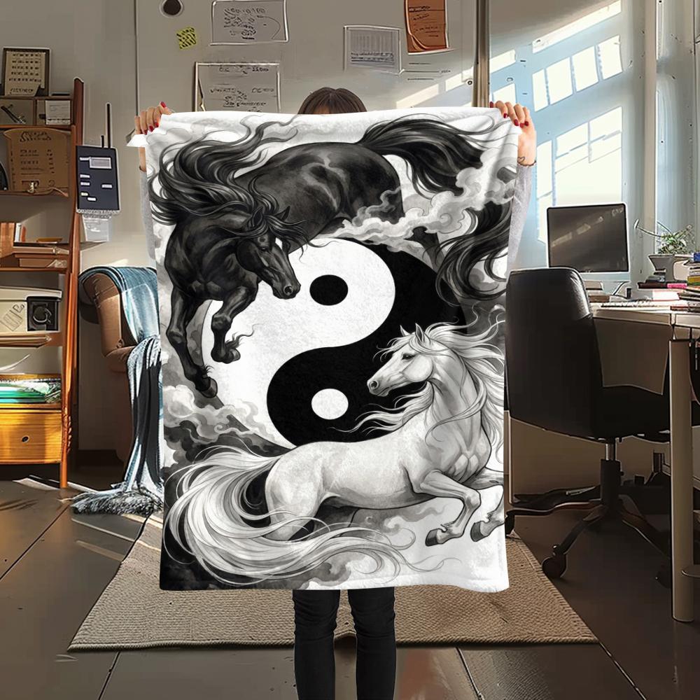 1Pc Tai Chi Animals Print Flannel Blanket, High quality Comfortable for All Seasons, Home Decor, Warmth and Comfort, Perfect for Christmas Gifts W106