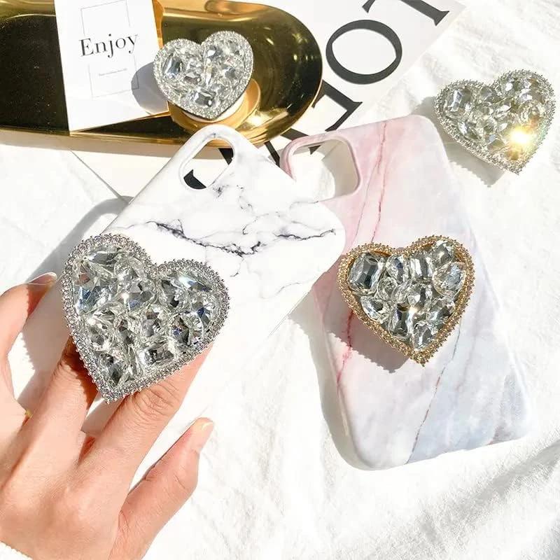 3D Cute Diamond Heart Shape Folding Finger Ring Griptok Phone Holder for IPhone 16 Support Socket Pocket Grip Tok Stand Bracket