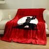Silhouette of a kneeling samurai with a sword, set against a red background. for all seasons blanket lunch break throw gift