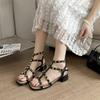 Studded Sandals Women Summer Temperament Fashion Strap Mid Heel Open Toe Shoes Leisure Square Heel Versatile Sandalias De Mujer