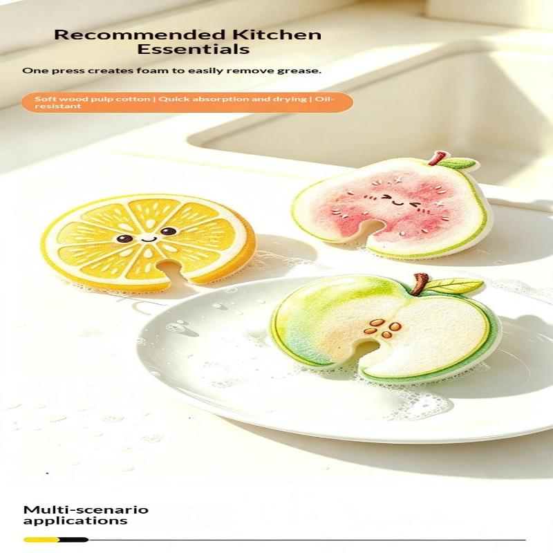 Cartoon Fruit Series Dish Sponge Brush Soft Bristle Scratch-Free Multipurpose Kitchen Cleaning Gadget for Home Use