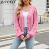 BITCED Relaxed-Fit Oversized Cardigan Autumn/Winter Long-Sleeved V-Neck Cable-Knit Sweater