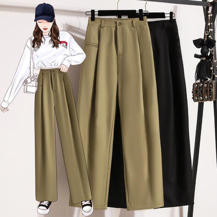 Vintage High Waist Elastic Loose Long Pants Plus Size Women Casual Solid Basic Trousers Female