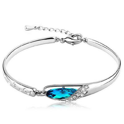 Fashion Women Silver Plated Crystal Chain Bangle Cuff Charm Bracelet Jewelry